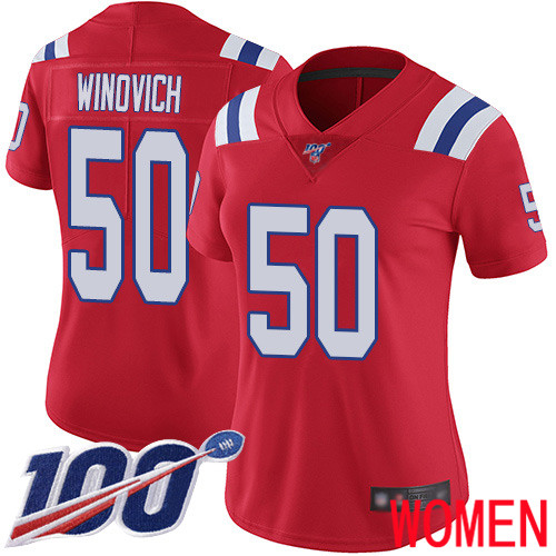 New England Patriots Football 50 100th Limited Red Women Chase Winovich Alternate NFL Jersey